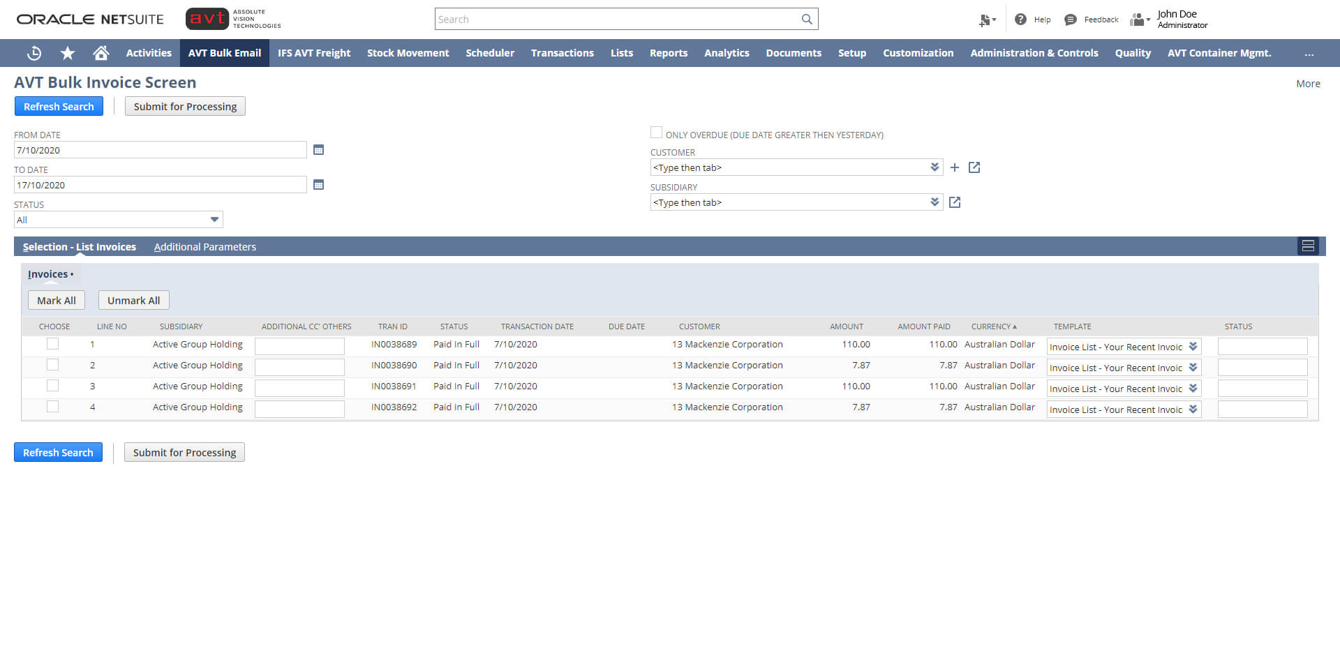 avt-bulk-invoice-screen-web AVT Bulk Invoicing App - Invoicing Screen