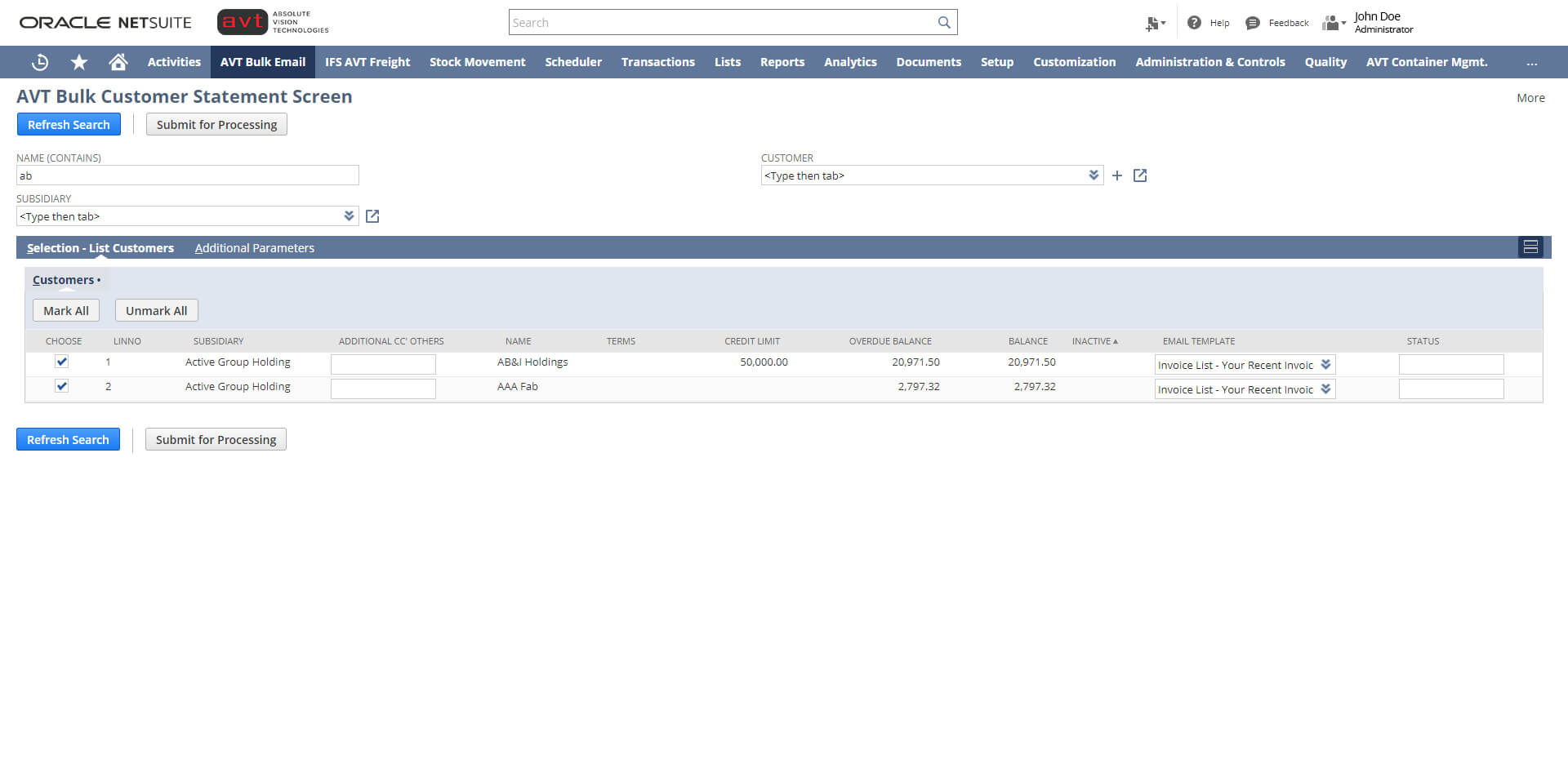 avt-bulk-statement-screen-web AVT Bulk Invoicing App - Screen 1